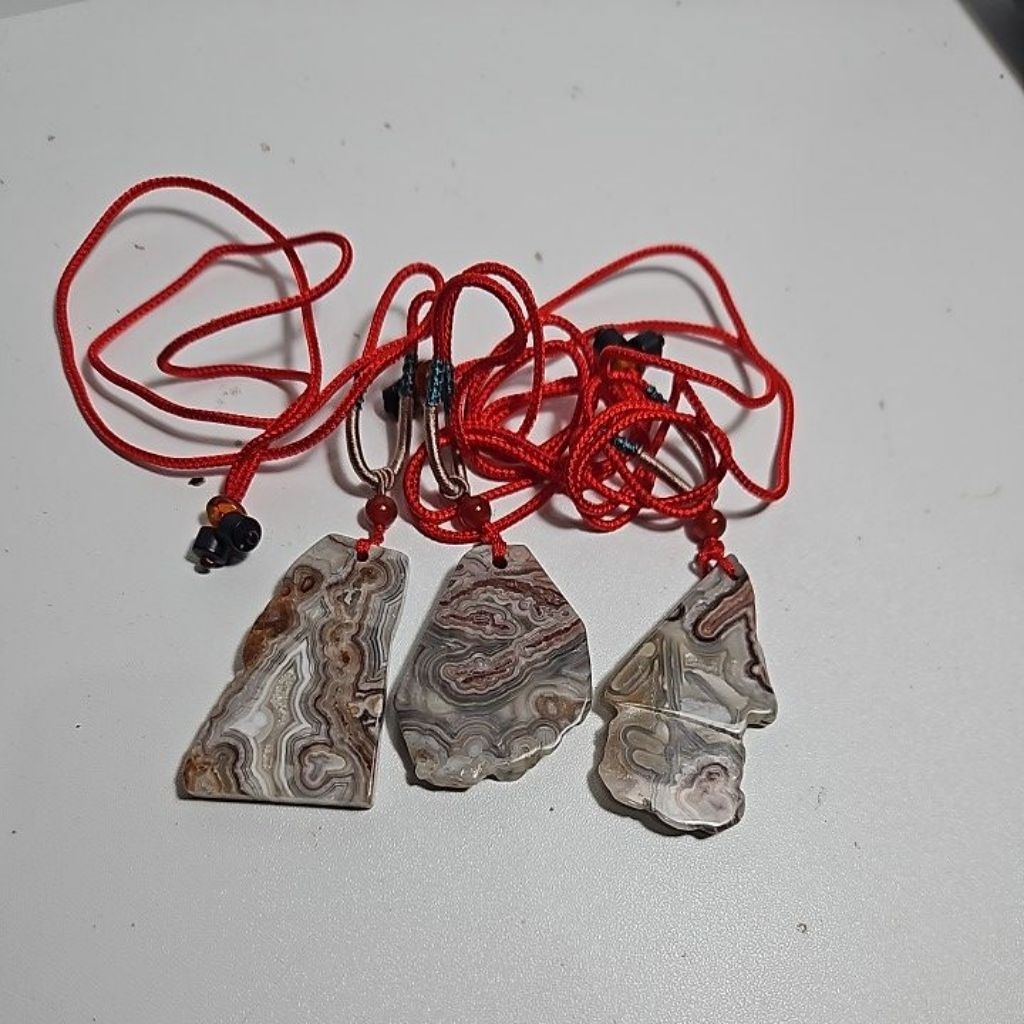 MEXICAN AGATE MOTIF SLICE POLISHED HQ ของแท้ STONE ADJUSTABLE สร้อยคอหน่วยราคา