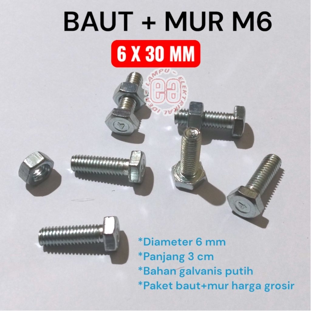 น็อตสลักเกลียว 6 x 30 / bmp m6 x 30 สังกะสี / bmp m6 x 30