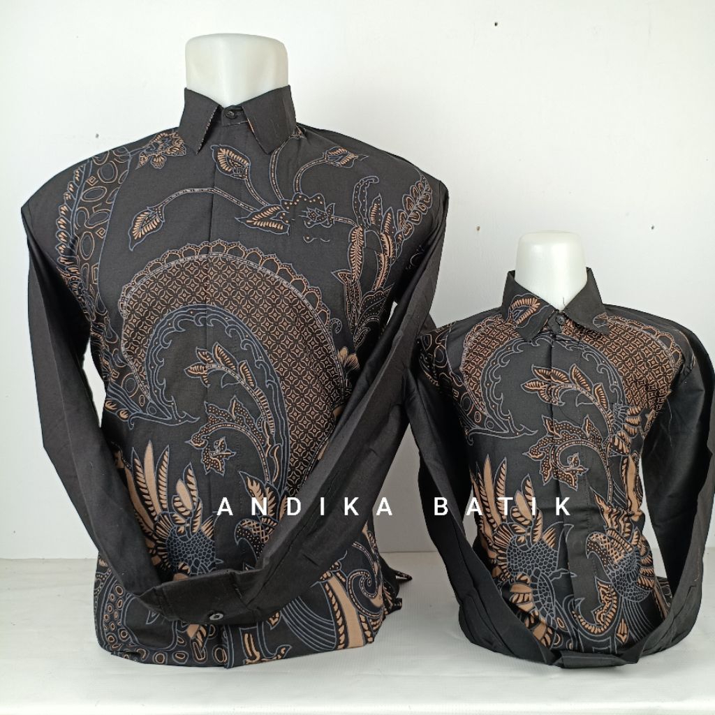 KATUN DK168 ผ้าบาติกผ้าฝ้ายพรีเมี่ยมล่าสุดคู่รักพ่อและลูกชายสีดําฐานสี