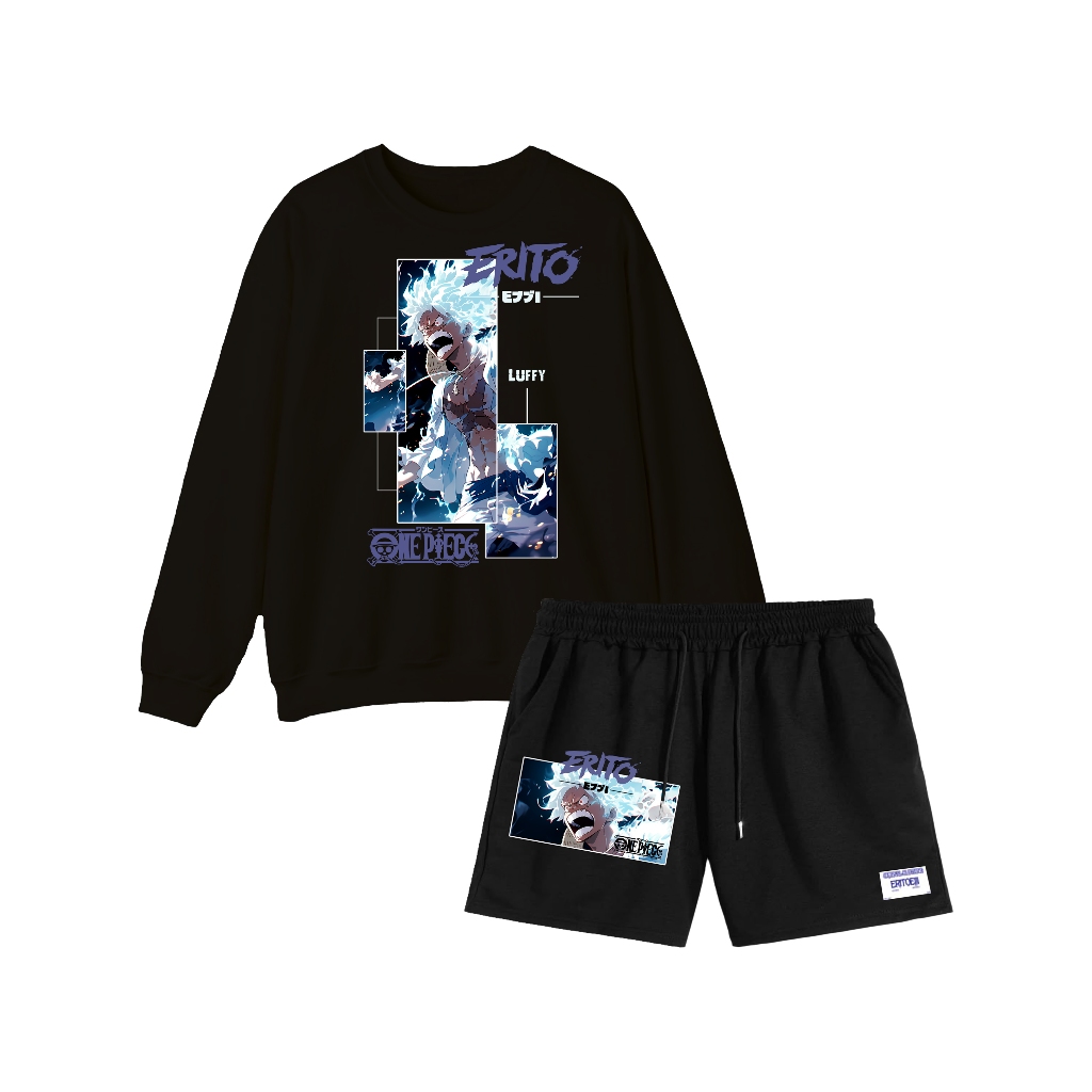 ชุดคอกลมแขนสั้นทําจาก Erito ejji Soft Fleece Fabric - One Piece Luffy Battle