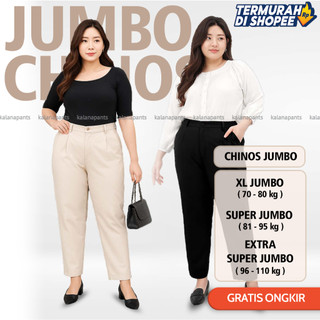 Celana Chinos Jumbo Wanita Celana Bahan Melar Stretch Jumbo Kerja Kantor Original by Kalana