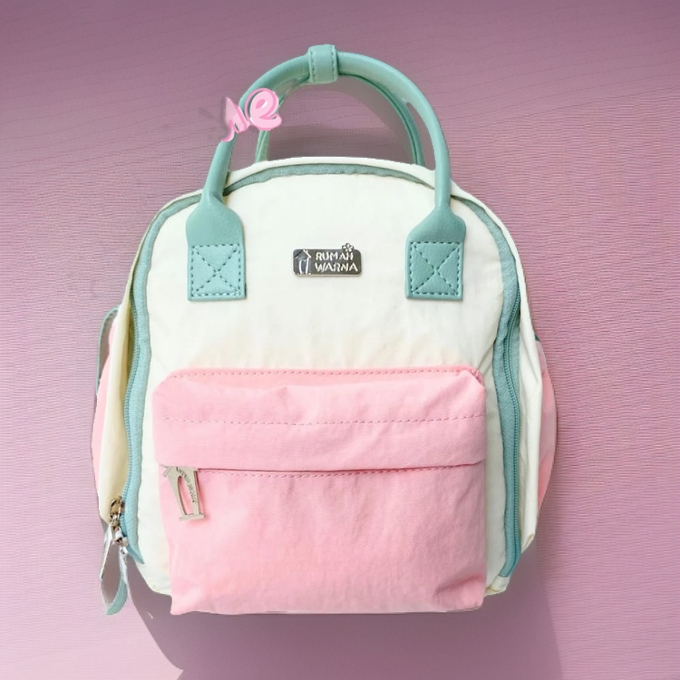 2 in 1 Color House Mini Canvas Backpack / Sling Bag Mema L Grey ขนาด 20 x 11 x 25 cm