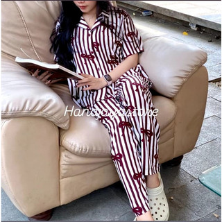 Hana Piyama Rayon Wanita Motif Lengan Pendek dan Setelan Celana Panjang-Bahan Rayon Berkualitas Tinggi Part2 Baju Tidur Busui