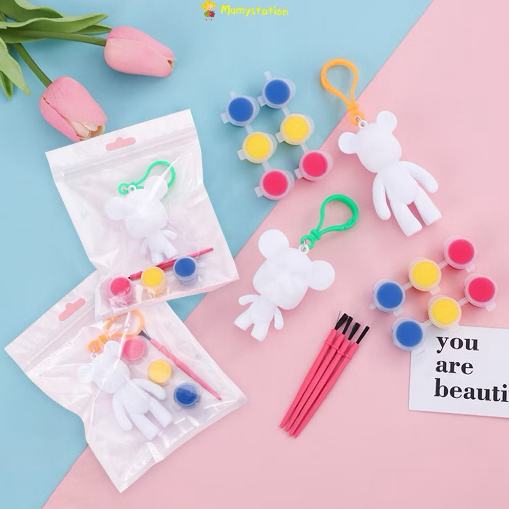 GUNDAN YH พวงกุญแจ DIY ระบายสี bearbrick พวงกุญแจหมีน่ารัก