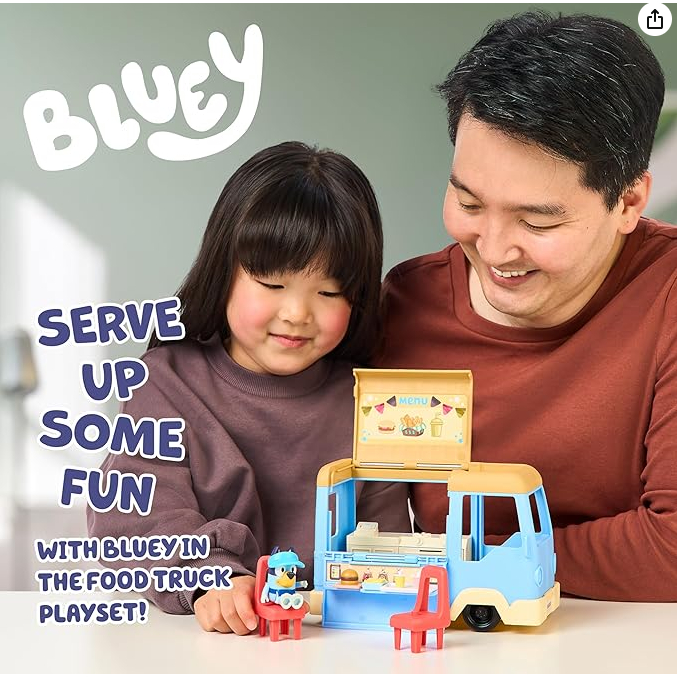 Orignal Bluey Lets Play Chef FOOD TRUCK Playset, Convertible FOOD TRUCK ของเล่นพร้อม 3 ชิ้น Articula
