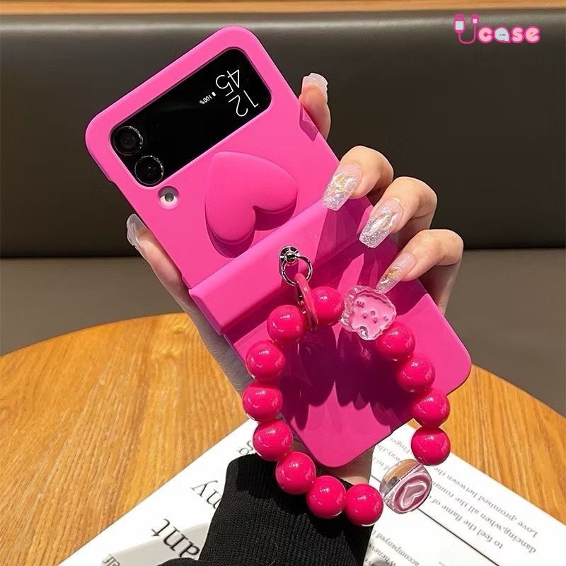 ยูเคส | เกาหลี 3D Love Heart สําหรับ Z Flip 7 6 5 4 3 N Flip 2 3 พร้อมกระต่าย Big Pearl แหวนลูกปัดสร
