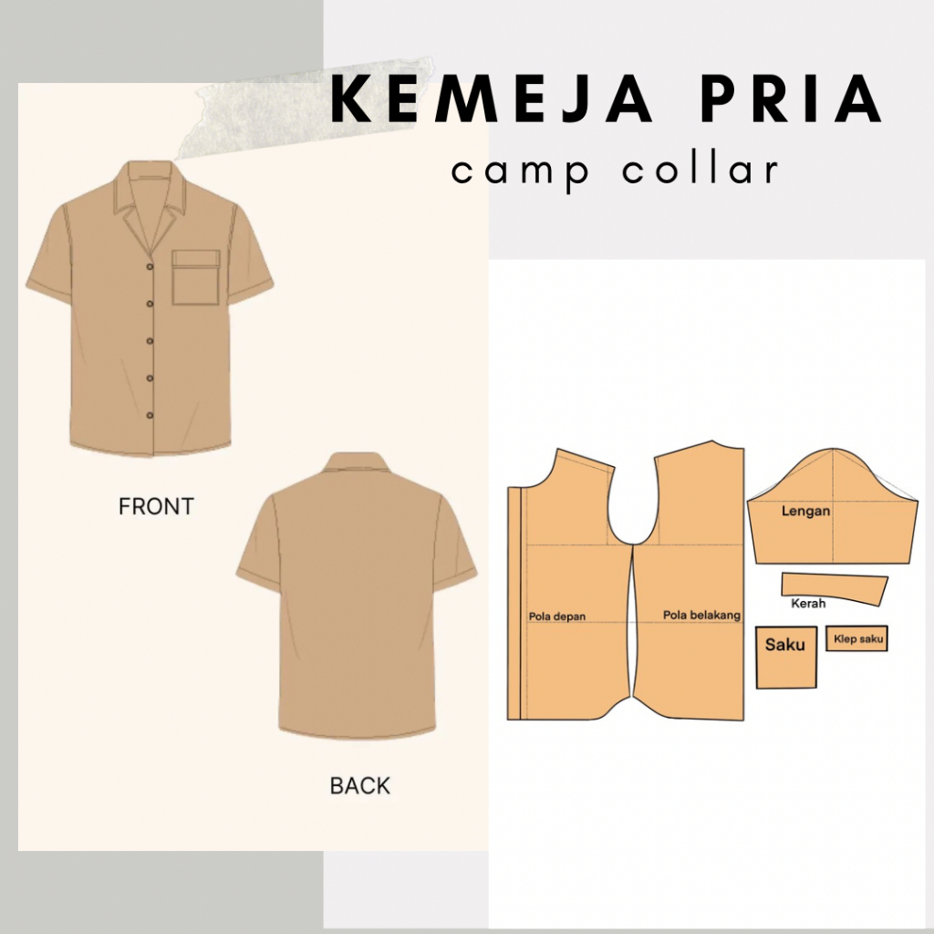 KAMEJA Mens Camp Collar Shirt Pattern Instant Shirt Pattern Ready to Fight Shirt Pattern to Fabric