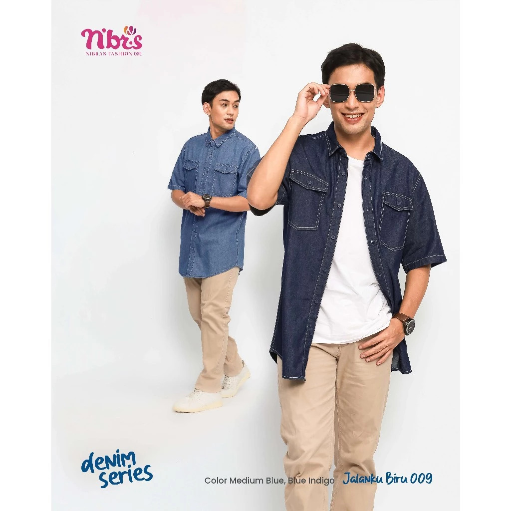 JALANKU BLUE 009 KOKO JEANS NIBRAS KEMEJA JEANS DENIM KEMEJA COLLGE OUTFIT STREET OUTFIT DAILY OUTFI