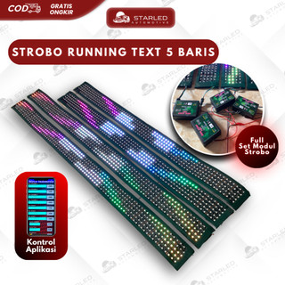 Strobo Kaca Running Text 5 Baris 12 Volt dan 24 Volt 1 Set Komplit Modul dan Lampu Mobil Bus Truk Strobokaca 12V 24V
