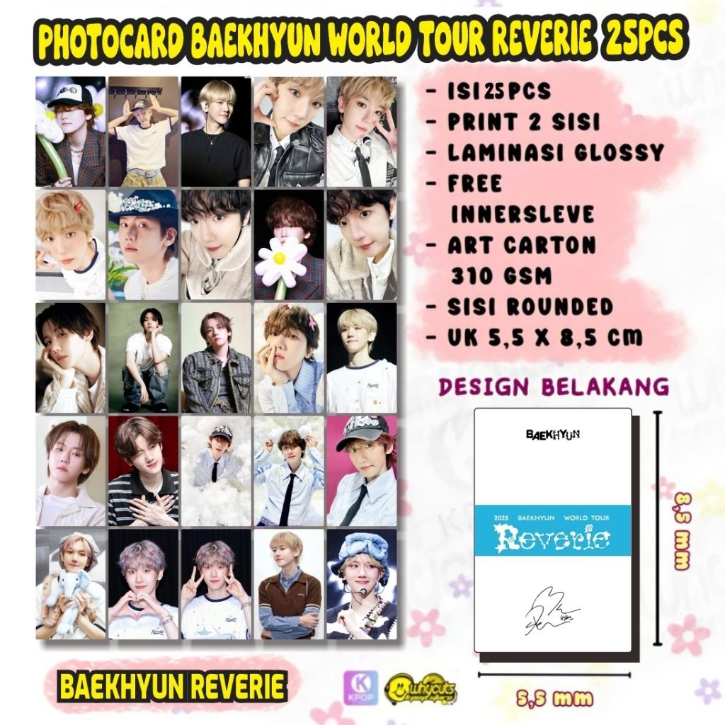 [25 ชิ้น] PC PHOTOCARD BAEKHYUN WORLD TOUR REVERIE PRINT 2 ด้านข้าง GLOSSY LAMINATION THICK กันน้ํา 