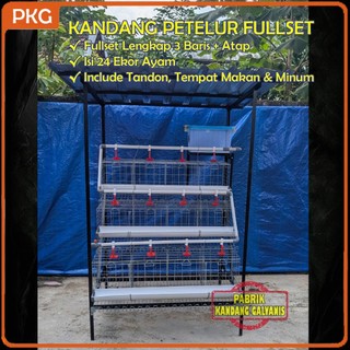 Kandang Ayam Petelur Galvanis Full Set Komplit 3 Tingkat  Isi 24 Ekor Skala Rumahan Minimalis Murah