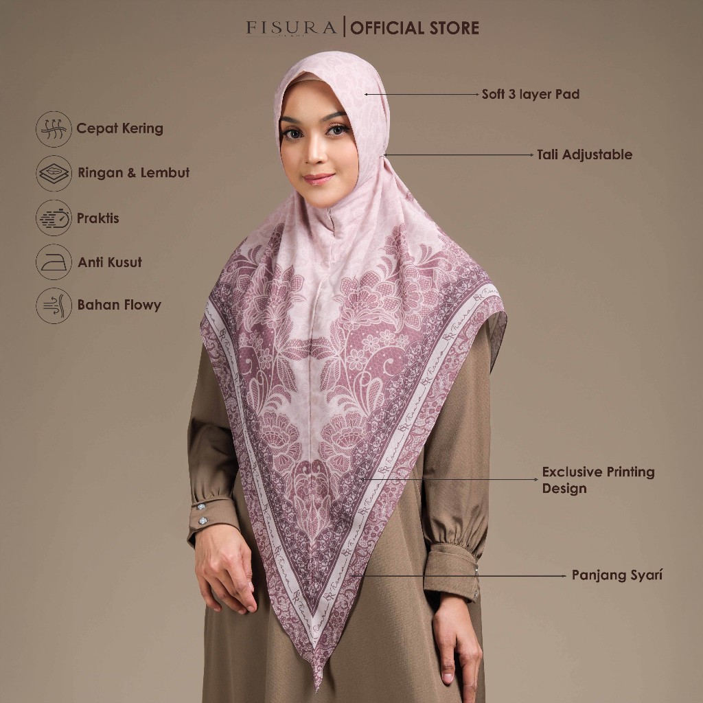 ผ้าพันคอ Fisura - Khimar Printing Harmony Vol.08 Instant Syari (Bergo Hijab ผลิตจากวัสดุ Cerruty)