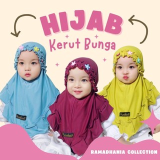 Hijab Anak Kerut Bunga Jilbab Anak 0-3 Tahun Bahan Adem Kerudung Anak Perempuan Terbaru