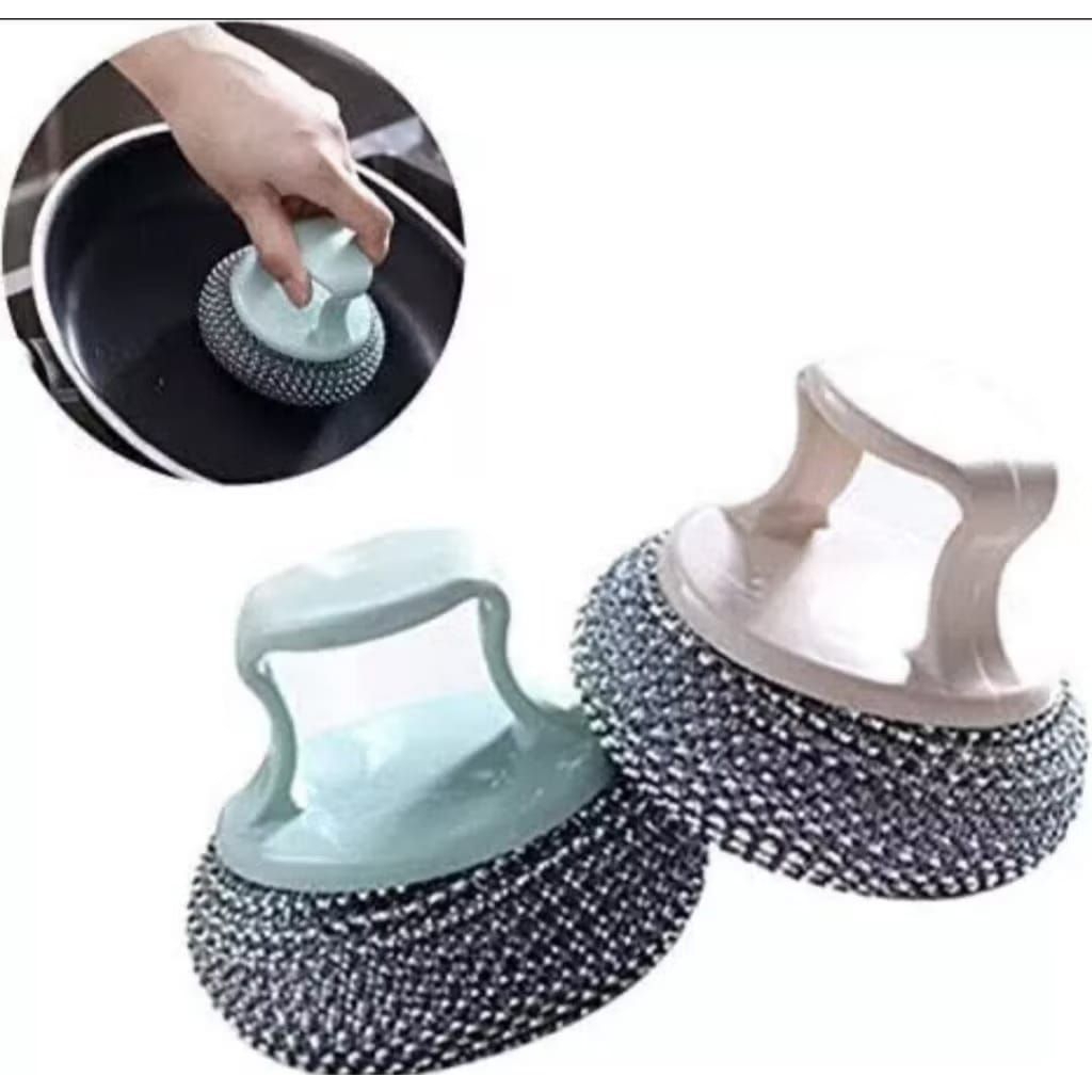 READY WIRE BRUSH POT SCOURING PAN STUBBORN STAINS พร้อมที่จับ