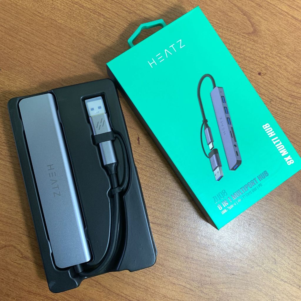 USB HUB 8 IN 1 เครื่องอ่านการ์ดแจ็คเสียง USB Type C มัลติฟังก์ชั่น Heatz ZU08