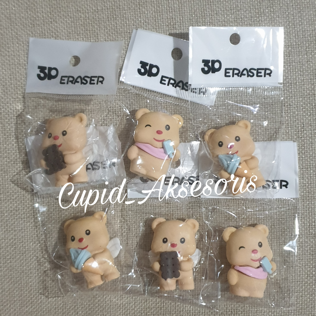 (PER 3 ชิ้น) 3D BEAR SHAPE ERASER BUTTER BEAR TEDDY BEAR / 3D BEAR ERASER / PENCIL CLEANER