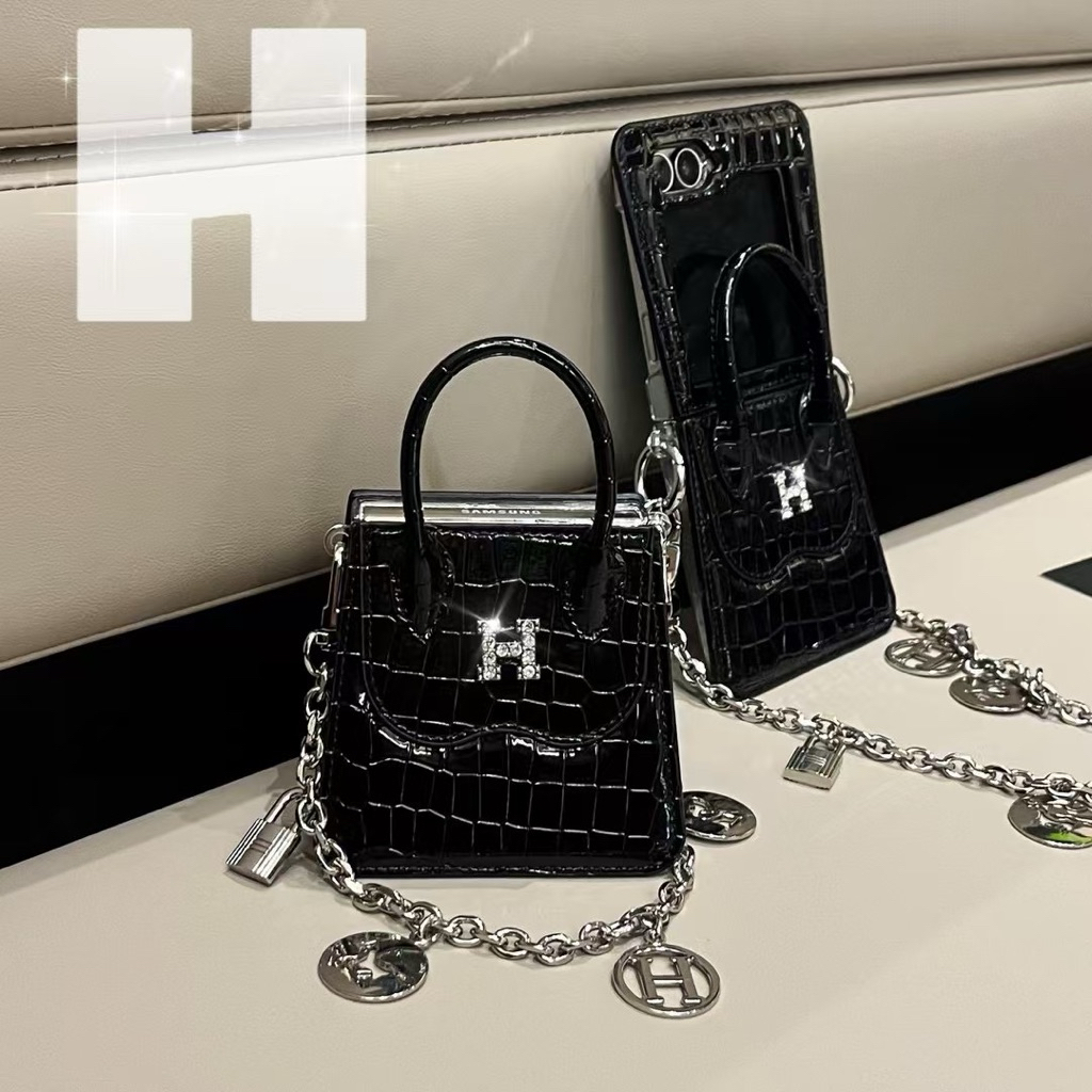 SAMSUNG GANTUNGANกรณีZflip7 หรูหรากระเป๋าหนังหนังจระเข้Coหรูหราปลอกกระเป๋าเพชรมุกHpปลอกสําหรับSamsun