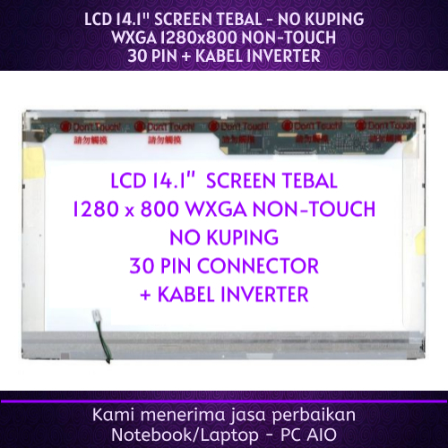 LCD 14.1" DELL Vostro A840 Latitude D620 D630 D631 D820 E6400 E6410 ไม่มีหู WXGA 1280x800 ความหนา 30