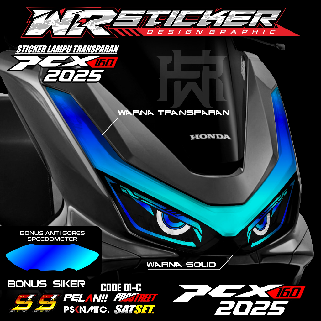 WR สติกเกอร์ไฟหน้ารถจักรยานยนต์ PCX 2025 ไฟหน้าสติกเกอร์คิ้ว PCX Bonus Anti-Scratch โปร่งใสสีทึบ
