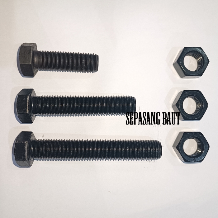M8 x 30 สลักเกลียวน็อตหกเหลี่ยมเหล็กสีดํา ด้ายเต็ม 8.8 สลักเกลียวความตึงเครียดสูง M8x30