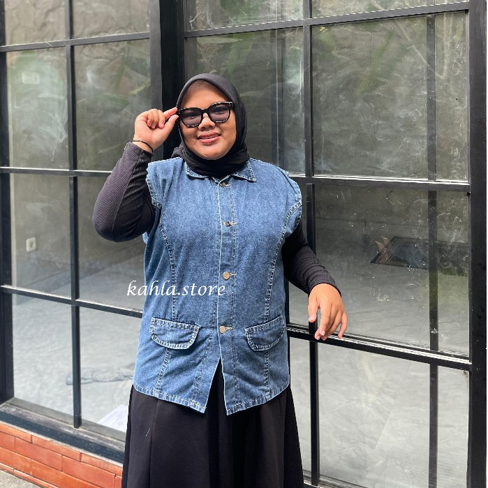 [KAHLA] - Jenny Vest Jeans Bigsize Womens Vest Jeans Jumbo