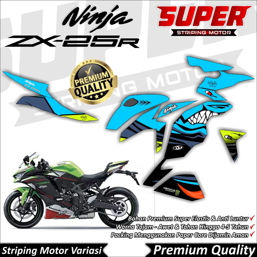 สติ๊กเกอร์ Ninja ZX25r Fade Cool Ninja ZX Mono Striping Kawasaki Ninja 250R แนวคิดฉลาม