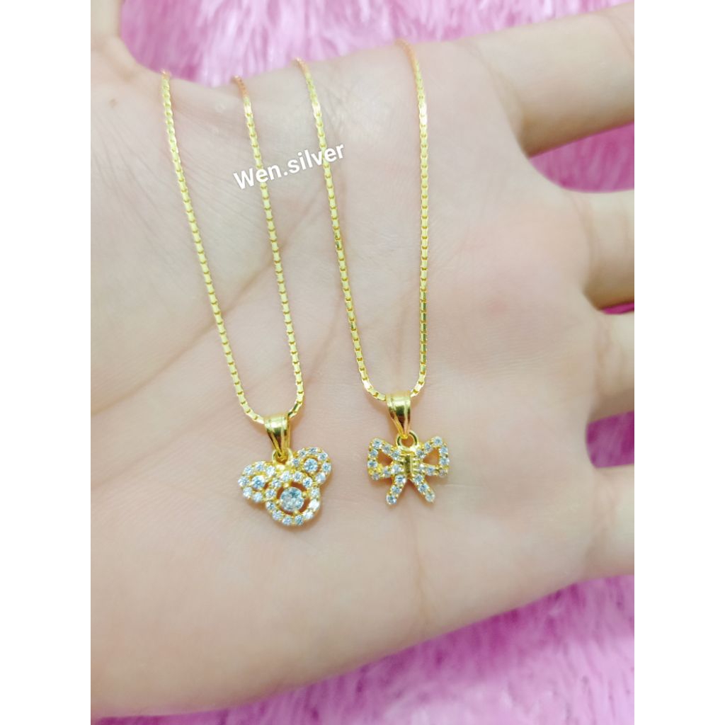 ITALY SANTA CHILDRENS NECKLACE SET 925 SILVER PENDANT ของแท้ GOLD PLATED