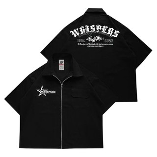 Giovent Work Shirt Zipper Boxy Kemeja Kerja Casual Black "whispers"