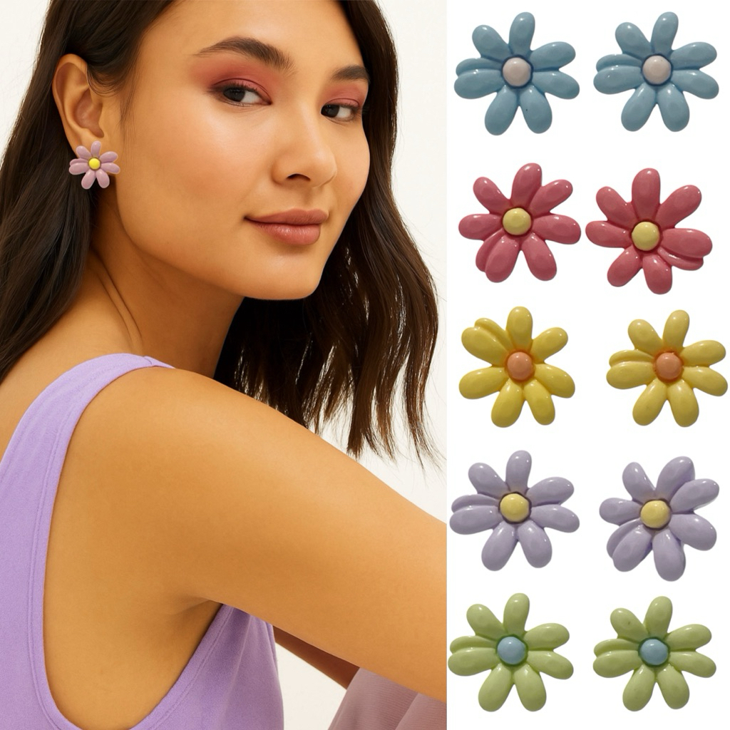 Plumy Daisy Flower Stud ต่างหู Jasmine Clay Flower Stud ต่างหู