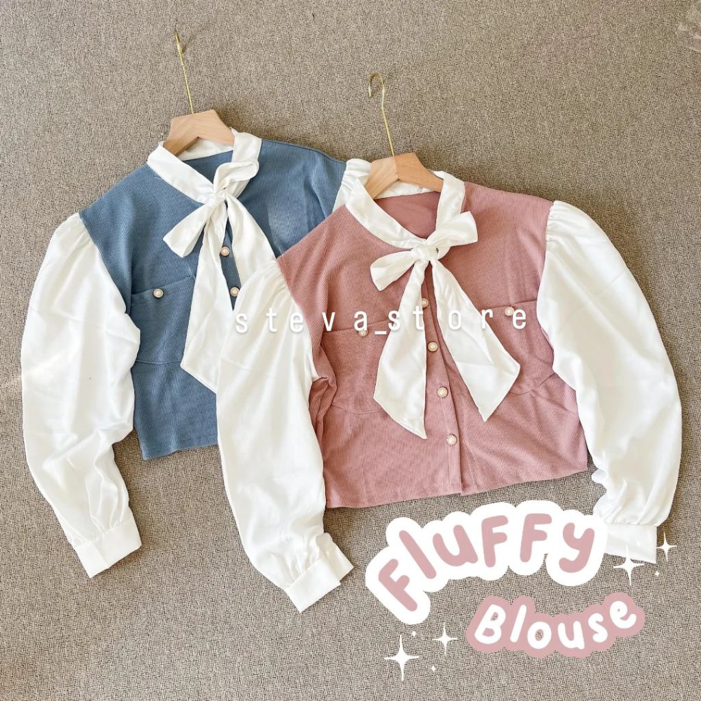 FLUFFY BLOUSE RIBBON // CROP CONTAGE CORE KNIT ATESTHETIC KOREAN LOOK RIBBON BLOUSE // VINTAGE BLOUS