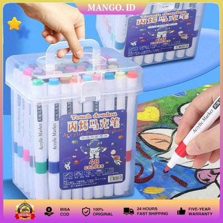 Spidol Seni Akrilik / Acrylic Marker Water Based Warna Cerah 24/36/48/60/80 Warna Set - Tinta Waterproof & Ujung Fleksibel untuk Media Batu/Kain