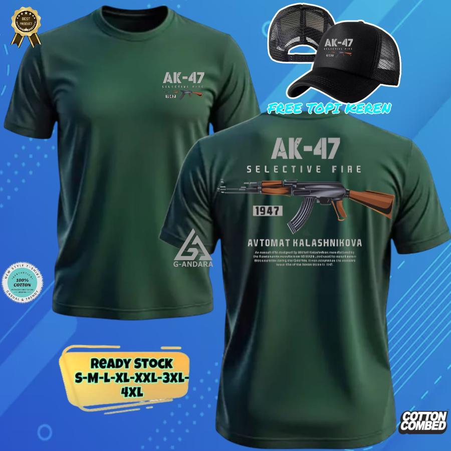 AK-47 SELECTIVE FIRE 1947 AVTOMAT KALASHNIKOVA เสื้อยืด READY LONG SLEEVE และ SHORT SLEEVE BONUS HAT