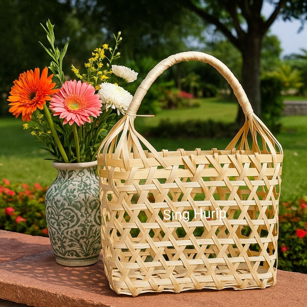 BAMBOO WOVEN BASKET - PARCEL BASKET - BAMBOO BAG - HAMPERS BAG - BRIDERSMAID BASKET - FRUIT BASKET -