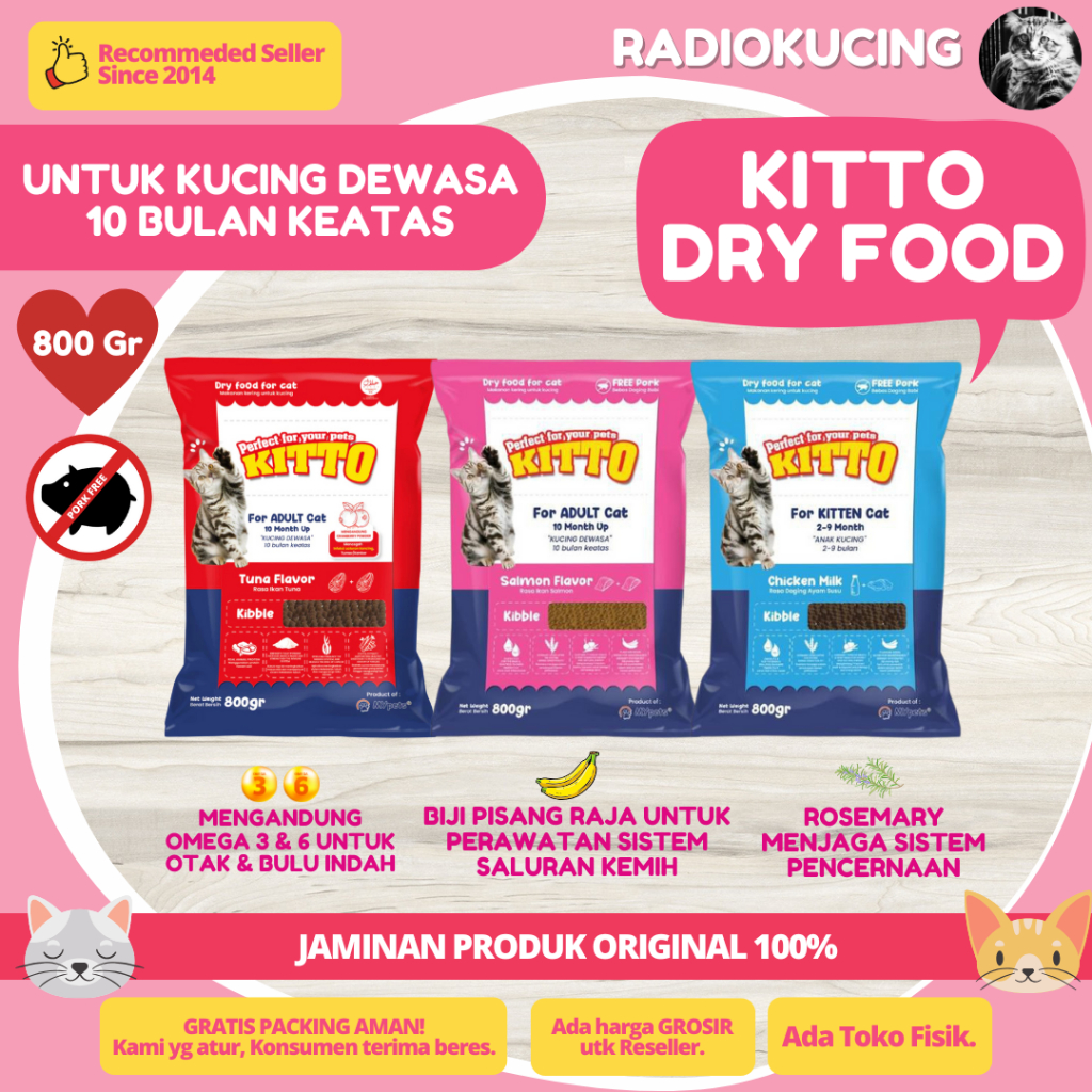 อาหารแห้ง KITTO Adult 800g อาหารแห้งสําหรับแมวโต [JUWIES RADIO Kucing]