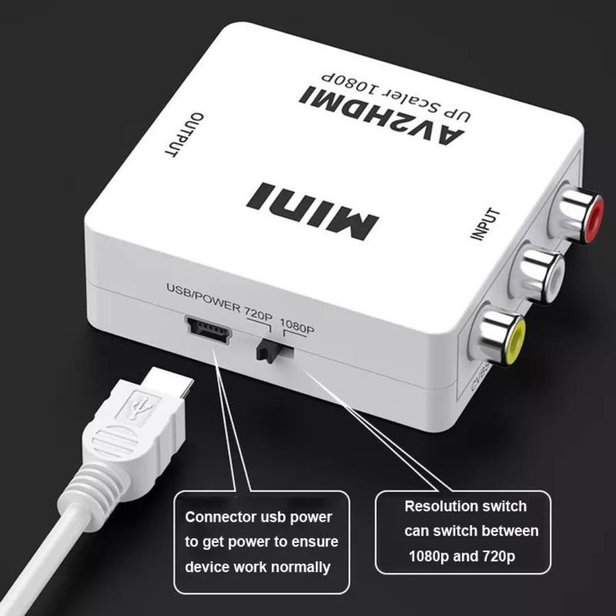 MINI AV เป็น HDMI - ตัวแปลงวิดีโอ HD / ตัวแปลง Rca/Av เป็น Hdmi av2hdmi