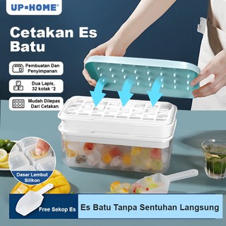 UPHOME Cetakan Es Batu Dengan Tutup 32 Grid 2 Tray Free Sekop Ice Cube Maker BPA Free