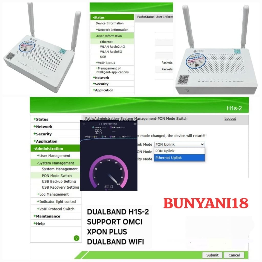 XPON PLUS H1S-2 DUALBAND SUPPORT OMCI DUAL WIFI สามารถ GPON และ EPON