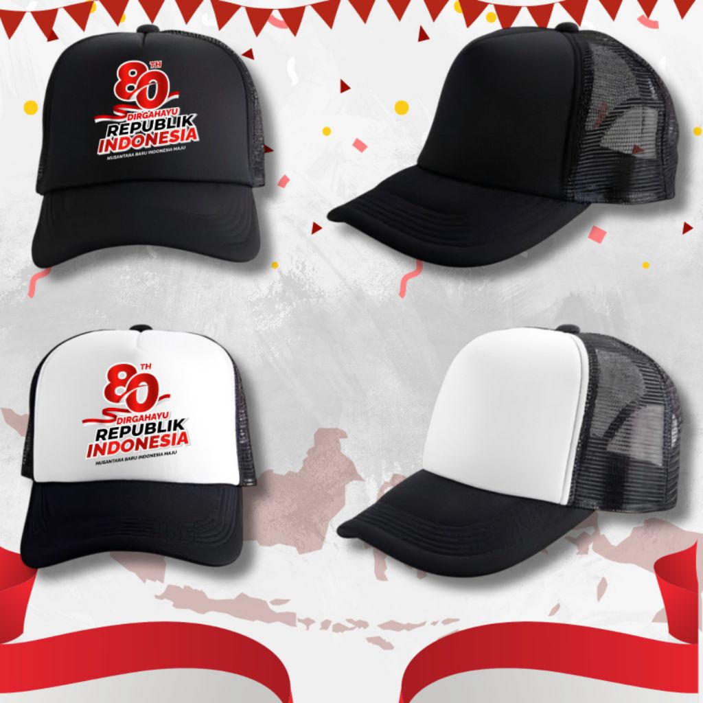 ใหม่ล่าสุด AUGUST 17 TRUCKER NET HAT 2025 80Th ANNIVERSARY OF THE REPUBLIC OF INDONESIA - หมวกตาข่าย