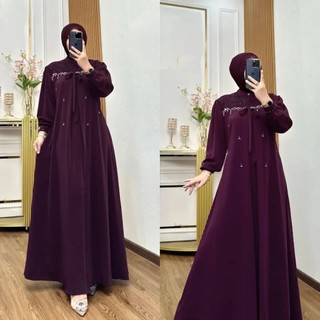 Rania Dress Brukat Bahan Ceruty Babydoll Aplikasi Payet Mutiara Simpel Mewah Elegan