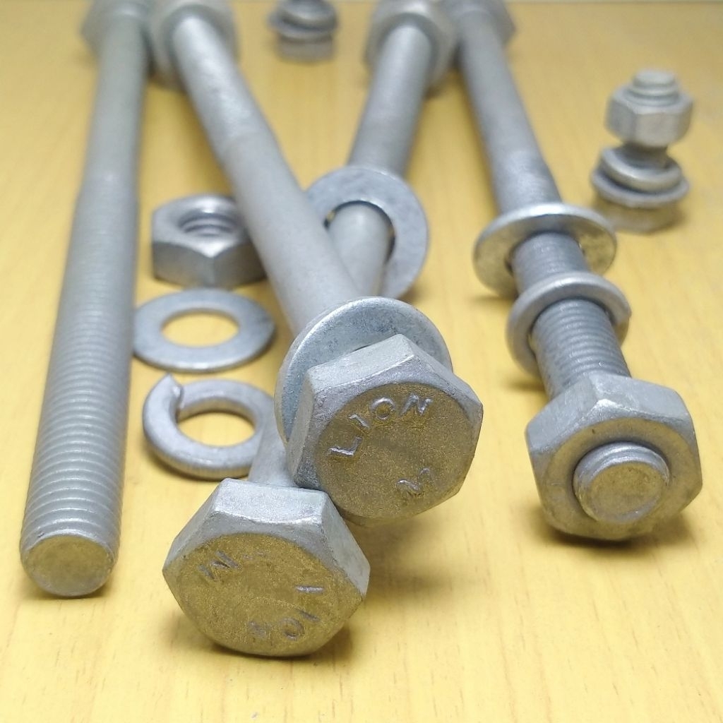 Hdg m10x150 pitch 1.5 น็อตสังกะสี bolt m10 คีย์ 17 เกรด 4.6 น็อตป้องกันสนิม ทาวเวอร์โบลท์