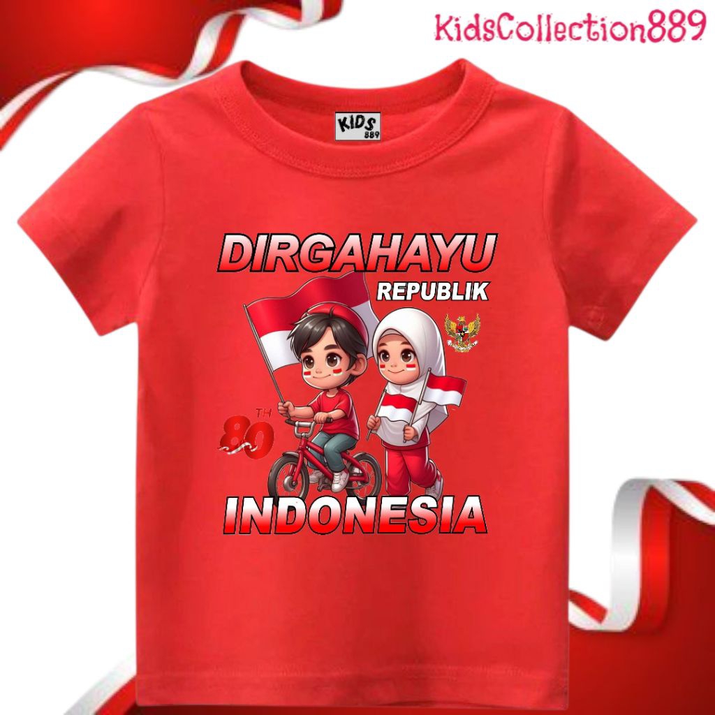 เด็ก889 || เสื้อยืดเด็ก Top with Independence motif 17 สิงหาคม Happy Birthday -80th สําหรับเด็กหญิงแ