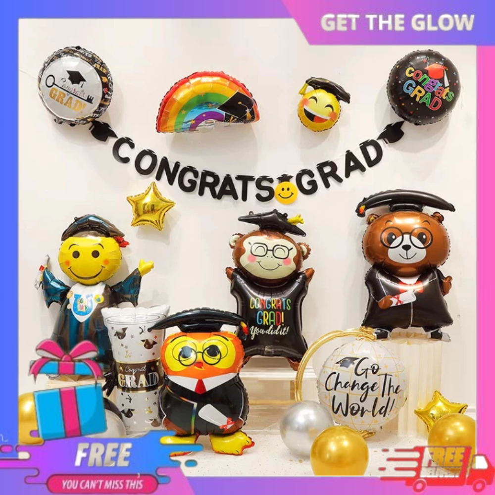 ลูกโป่งฟอยล์รูปตัวละคร Graduation Edition Owl Bear Penguin Jumbo Toga Letter Smyle Graduation