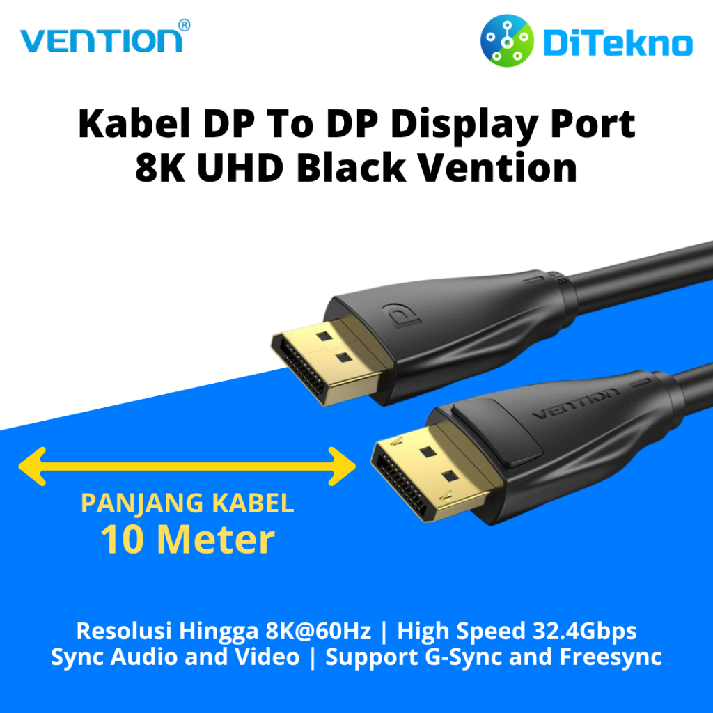 Vention 10 เมตร 8K UHD Resolution Black Display Port DP Cable