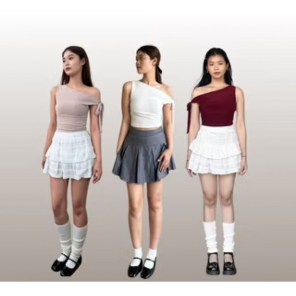 Valentina Top Womens One Shoulder Top Valentina Twist Top Korean Basic Without