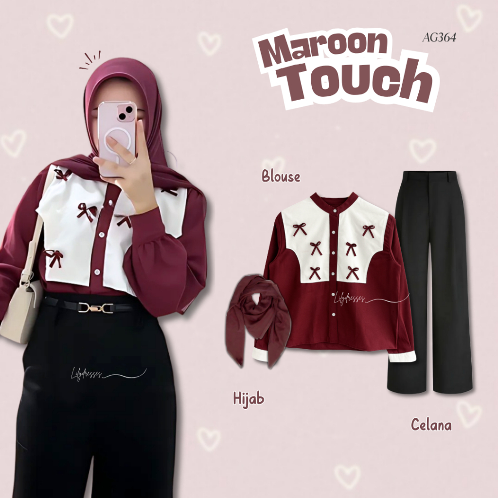 Lilydresses - 3in1 Set สไตล์เกาหลีอินเทรนด์ l เสื้อ + กางเกง + ฮิญาบ l ชุดสตรี Hijab ล่าสุด - AG364