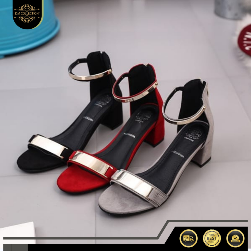 DM-SHOPP รองเท้าส้นสูงผู้หญิงรองเท้าแตะส้นหนา Suede Buckle Back Strap Side Buckle Heels รองเท้าแตะ M
