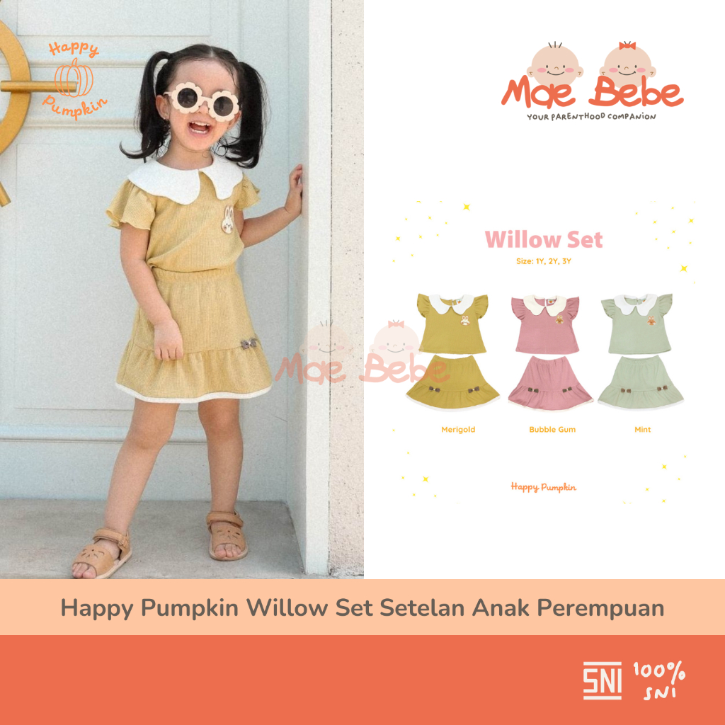 Happy Pumpkin Willow Set ชุดสั้นข้างซันนี่สําหรับเด็กผู้หญิง 1-3 ปี