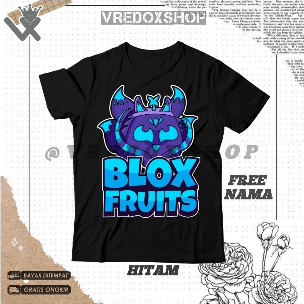 (ชื่อฟรี) เสื้อยืดเด็กยอดกับ Kitsune Fruit Blox Fruits Motif / Roblox Fruit Kitsune ผลไม้ในตํานาน / 