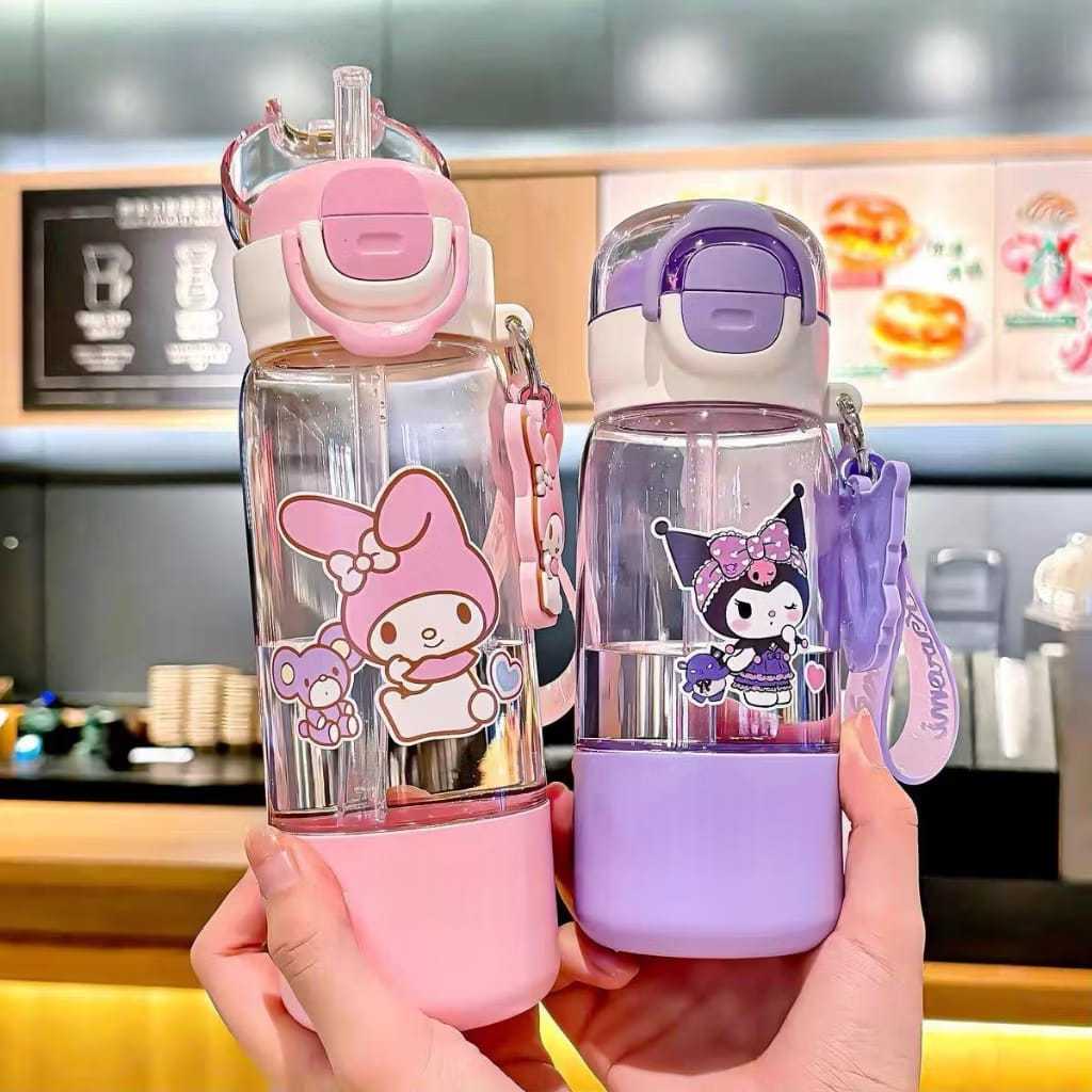 Sanrio Character Childrens Drinking Bottle Capacity 420ML 2in1 Short Strap Spill-Proof Free Sticker