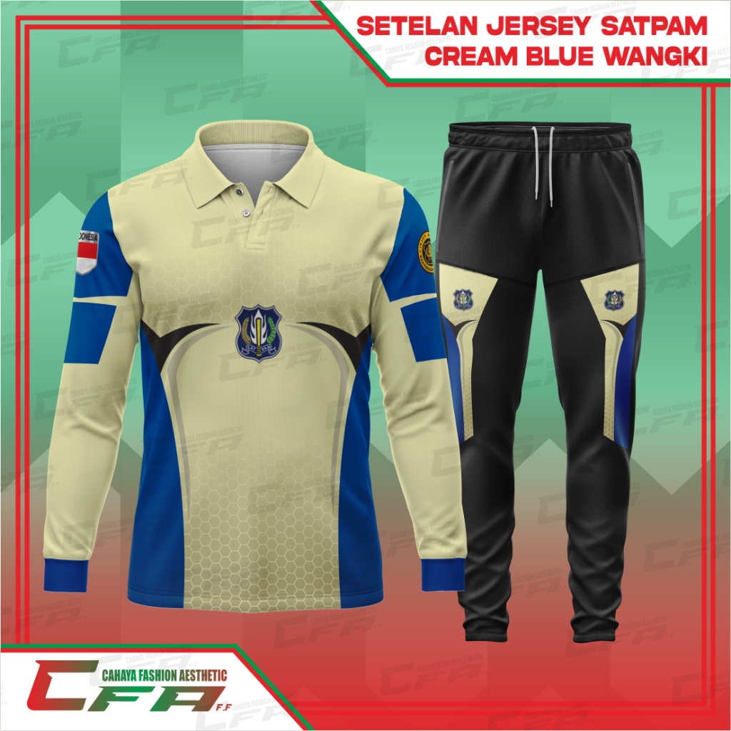 CFA CREAM BLUE SAPAM SUIT WANGKI COLLAR LONG SLEEVE DRYFIT MILANO พิมพ์เต็ม